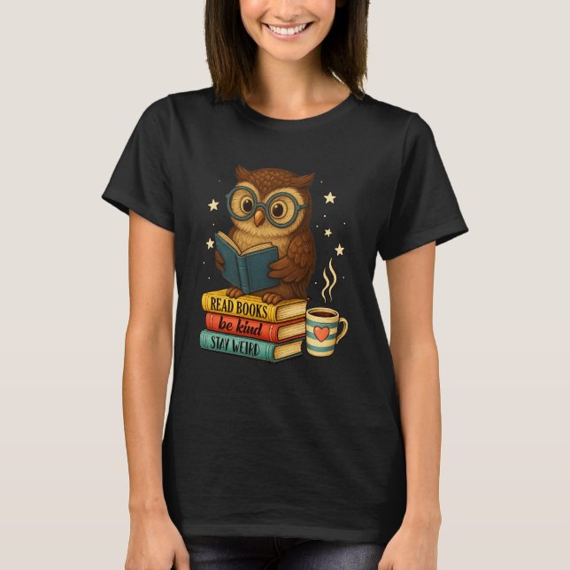 Book Lover Owl Reading Bookish Library Read Books  T-Shirt (Vorderseite)
