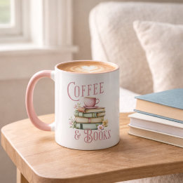 Book Lover Pink Handle Initial Mug Tasse