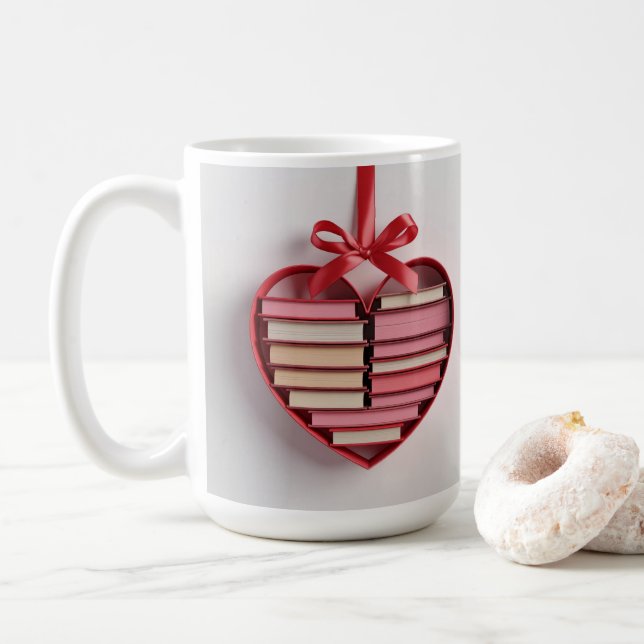 Book Lover Red Heart Shaped Gift Box Classic Mug Kaffeetasse (Mit Donut)