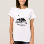Book Lover T-Shirt<br><div class="desc">Book lover with open book graphic  with stars,  moon,  mountains and heart,  perfect for romance,  fantasy and adventure</div>