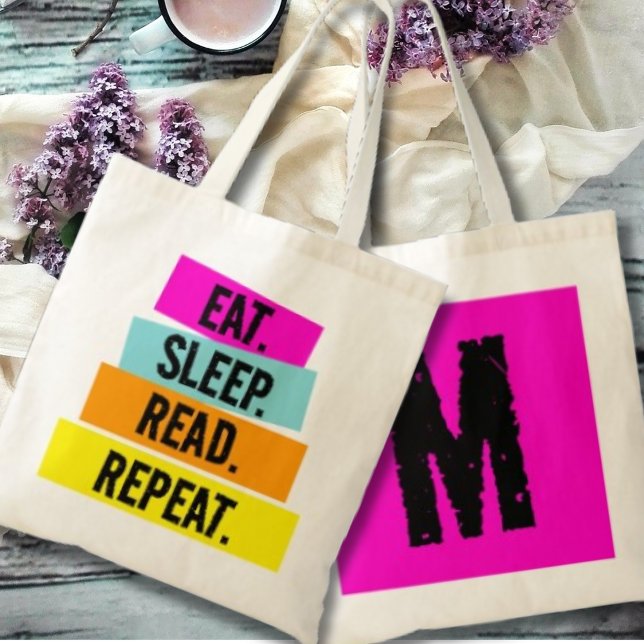 Book Lover's Eat Sleep Read Repeat Monogram Tragetasche (Von Creator hochgeladen)