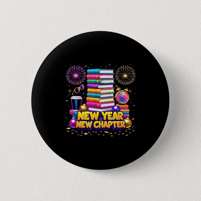 Book Lovers Happy New Year Chapter 2026 Bookworm F Button (Vorderseite)