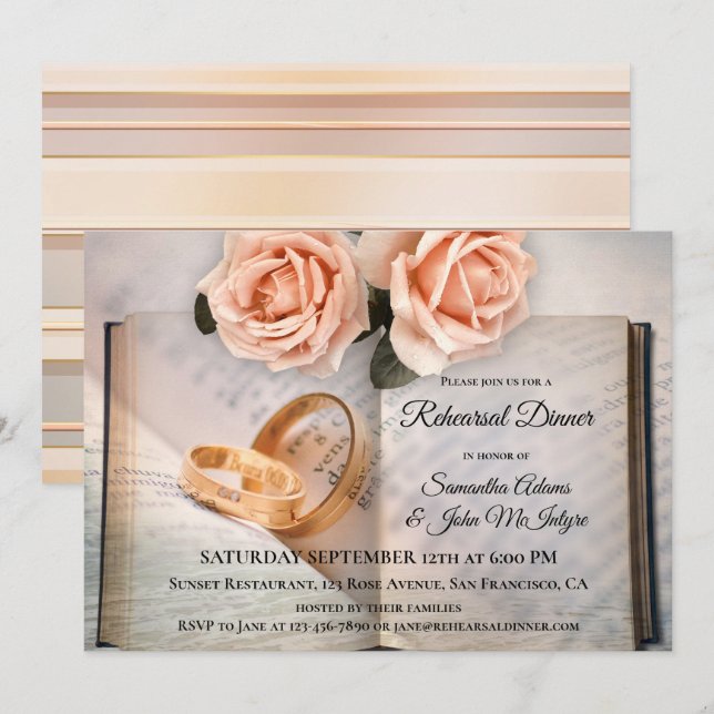 Book Lovers Rose Probe Abendessen Einladung (Vorne/Hinten)