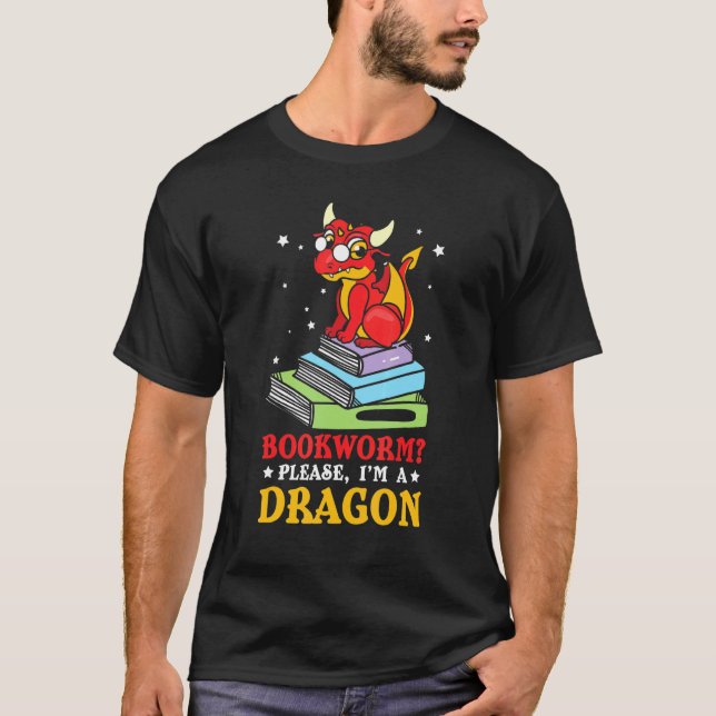 Book Reading Bookworm Dragon Fantasy Sprichwort T-Shirt (Vorderseite)