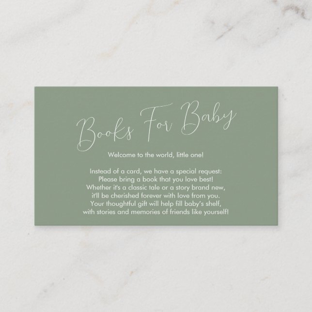 Book Request Baby Shower Sage Green Begleitkarte (Vorderseite)
