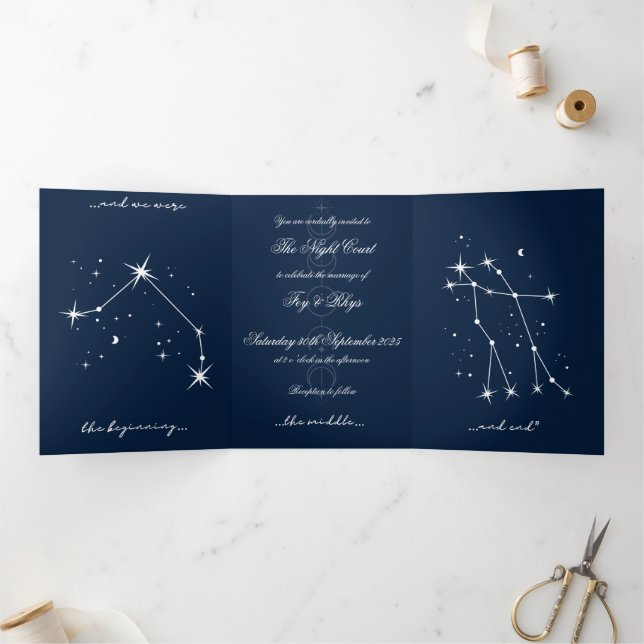 Book Romantacy Wedding Invite - Aries/Gemini Dreifach Gefaltete Einladung (Innenseite)