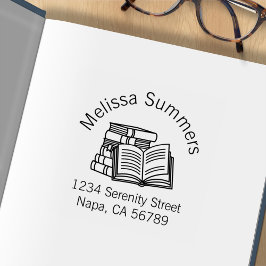 Book Stack und Open Book Address-Buchzeichen Gummistempel