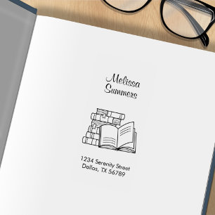 Book Stack und Open Book Address-Buchzeichen Gummistempel