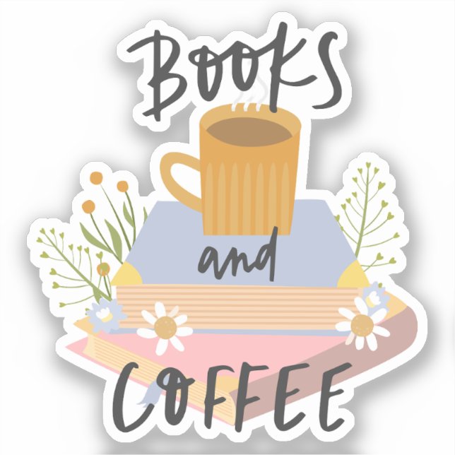 Book Sticker, Books and Coffee, Geschenkidee Aufkleber (Vorderseite)