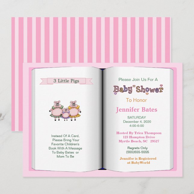 Book Theme Baby Shower Invitation (Girl) Einladung (Vorne/Hinten)