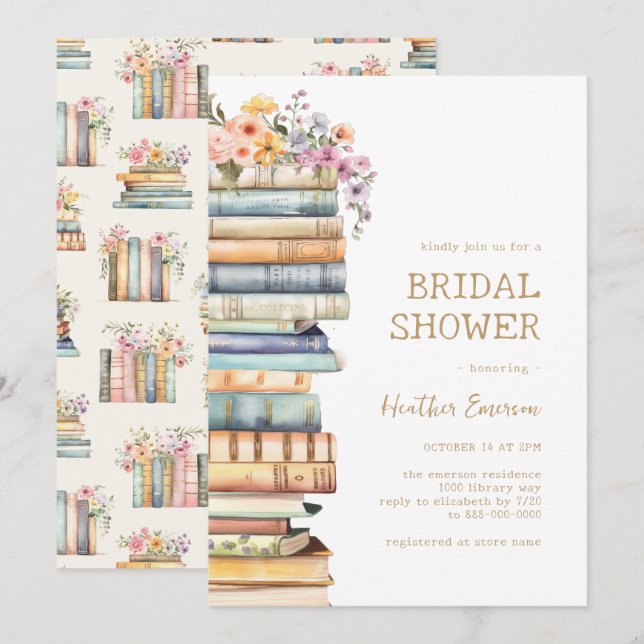 Book Themed Bridal Shower Einladung (Vorne/Hinten)