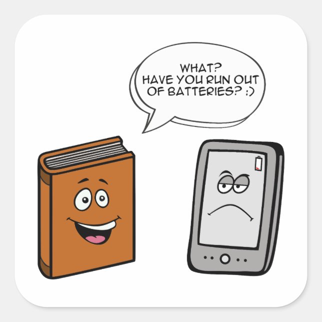 Book vs eBook Quadratischer Aufkleber (Vorderseite)