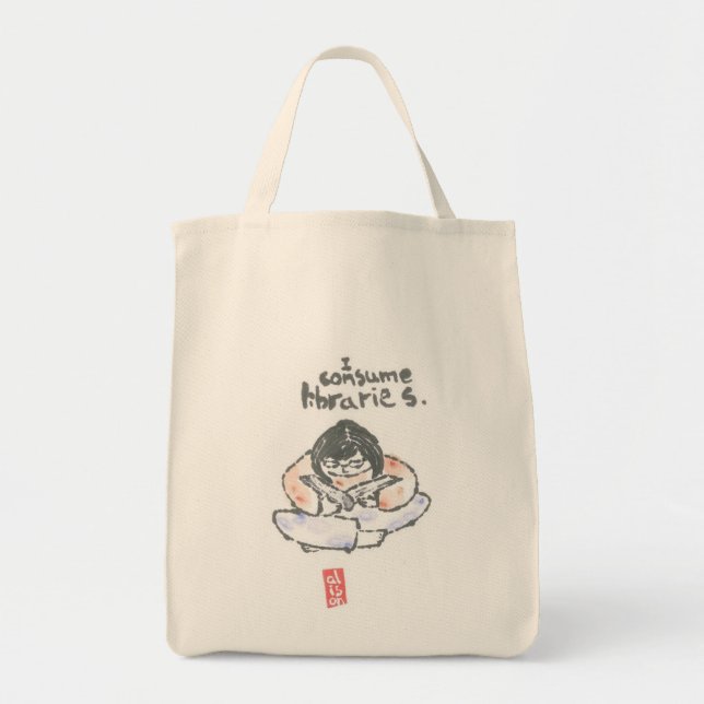 Bookbag -- "Ich verbrauche Bibliotheken " Tragetasche (Vorne)