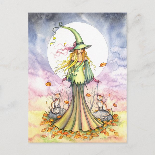 Bookends Autumn Hexe Postcard Postkarte (Vorderseite)