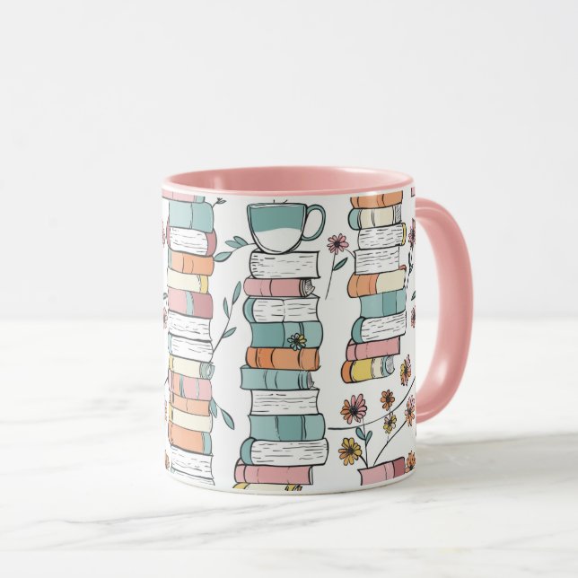Bookish Books Pastel Pink Coffee Mug Tasse (VorderseiteRechts)
