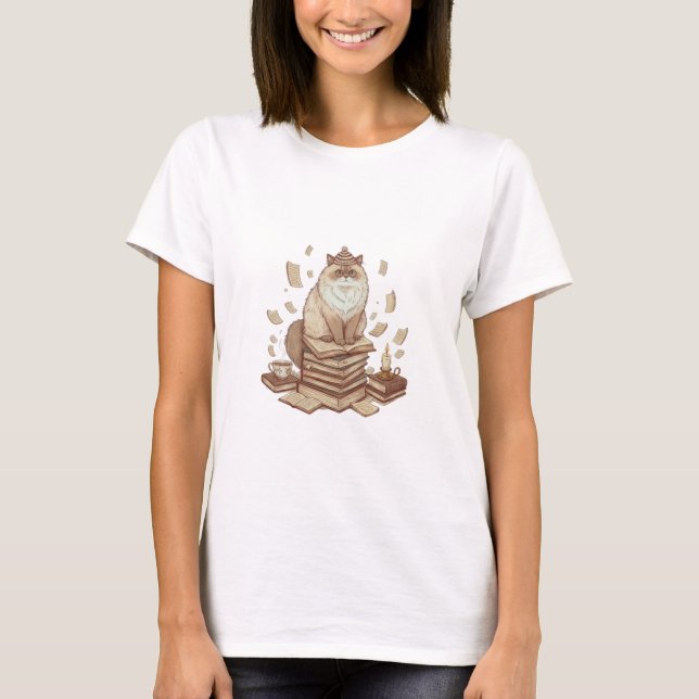 Bookish Cat Aesthetic T-Shirt (Devant)