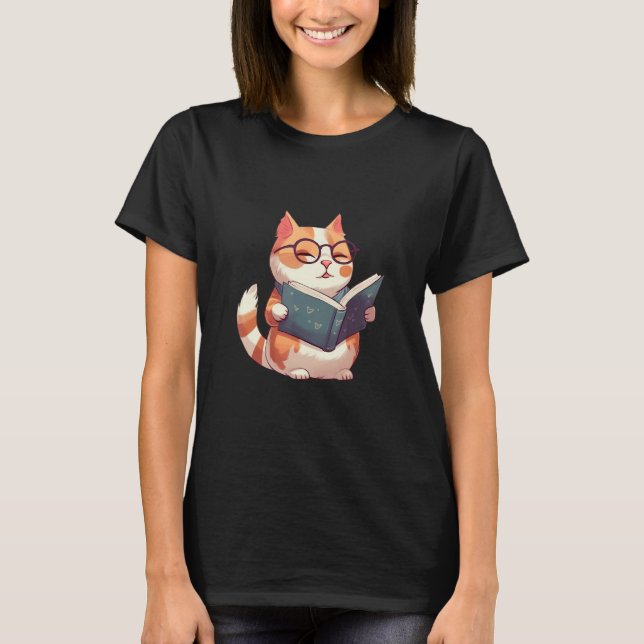 Bookish Cat with Glasses  Cute & Intellectual Desi T-Shirt (Vorderseite)