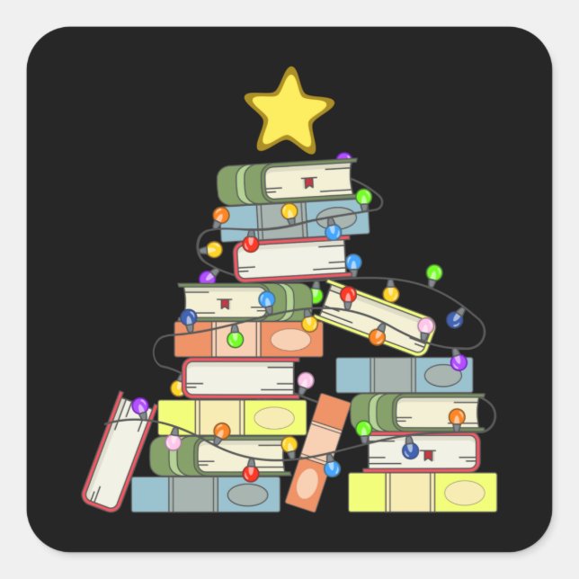 Bookish Christmas Tree I Quadratischer Aufkleber (Vorderseite)