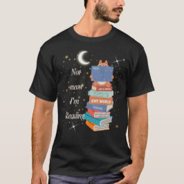 Booklet Cat Reading under Moon Art T-Shirt