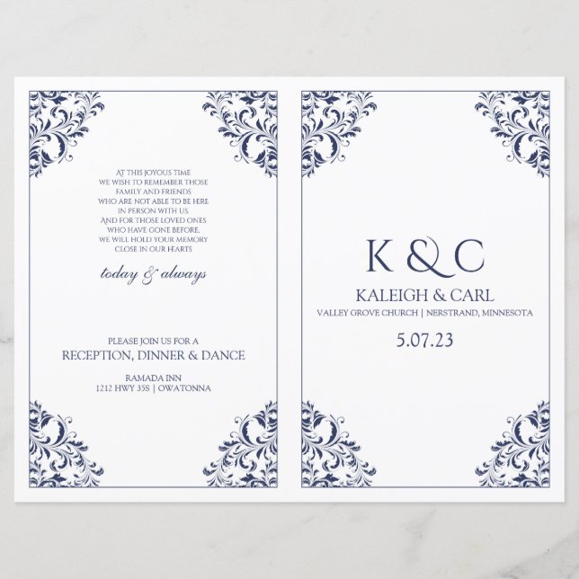 Booklet für Hochzeitstorte - Nadine (Navy) (Vorderseite)