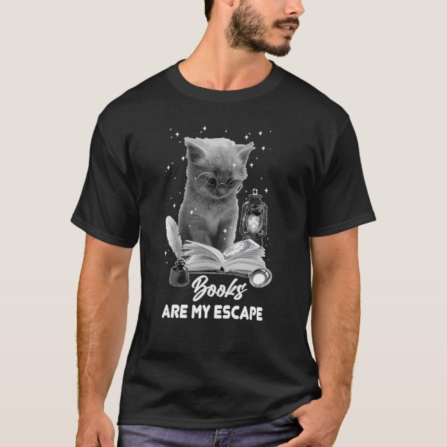Bookmark Books Are My Escape Cat Reading A Book Lo T-Shirt (Vorderseite)