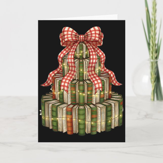 Bookmas Tree Christmas Librarian Book Lover Holida Karte (Vorderseite)