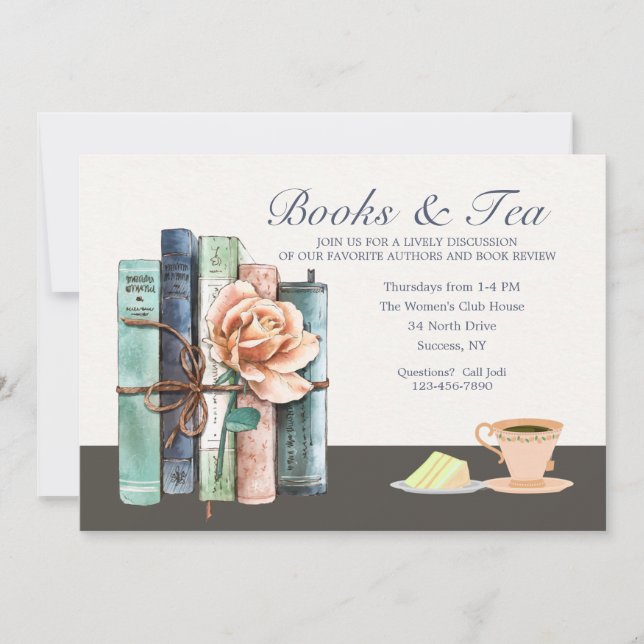 Books and Tea Book Club Invitation (Devant)