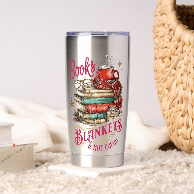 Books Blankets and Hot Cocoa  Thermobecher (Wohnzimmer (gedreht))