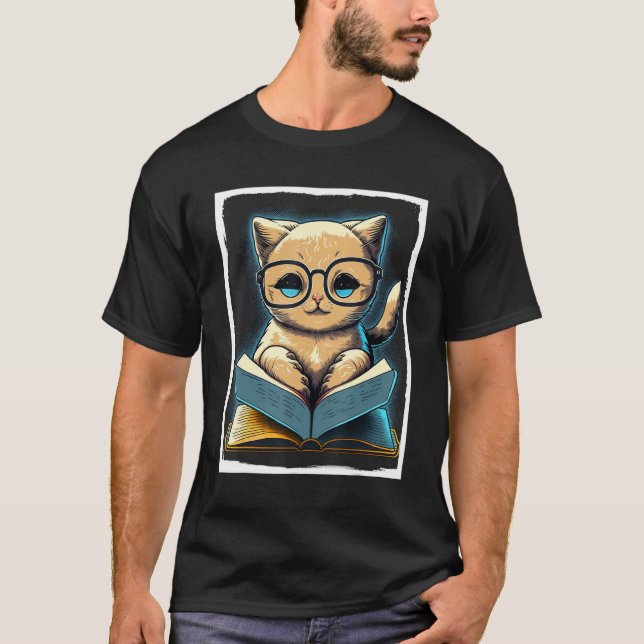 Books Book Cat Glasses Fable Educator Read Reader T-Shirt (Vorderseite)
