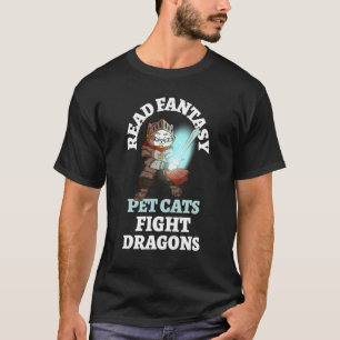 Books Cats Dragons Funny Knight BookFantasy Bi T-Shirt