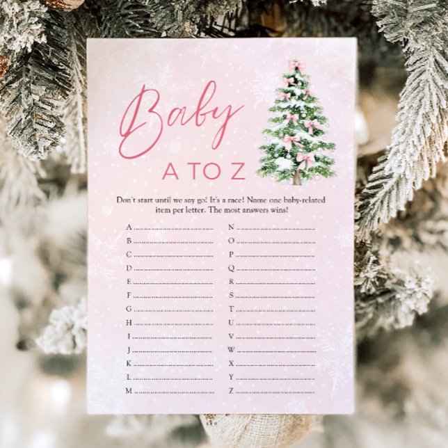 Books Christmas Baby Items A to Z Baby Shower Game Einladung (Pink Bows Christmas Baby Items A to Z Baby Shower Game)