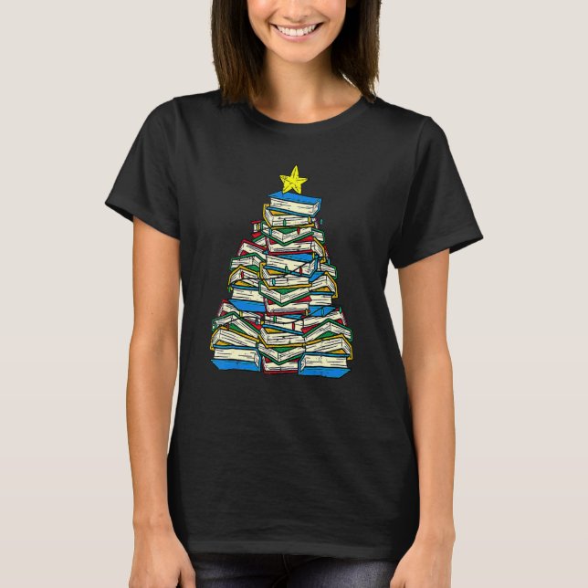 Books Christmas Tree Reading Xmas Teacher Libraria T-Shirt (Vorderseite)