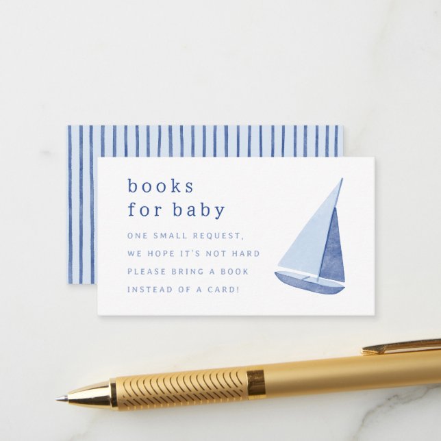 Books for Baby Italian Sailboat Blue Baby Shower Begleitkarte (Vorderseite/Rückseite Beispiel)