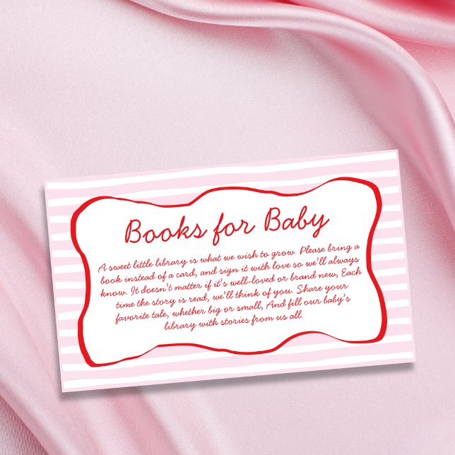 Books For Baby Wavy Frame Pink & Red Baby Shower Begleitkarte (Books For Baby Wavy Frame Pink & Red Baby Shower Enclosure Card)