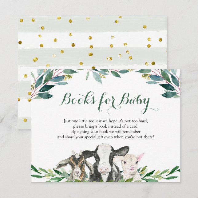 Books für Baby in Farm Animal Greenery Books Einladungspostkarte (Vorne/Hinten)