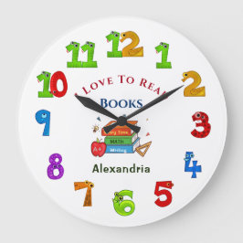  Books I Love To Read Child Students School Custom Große Wanduhr