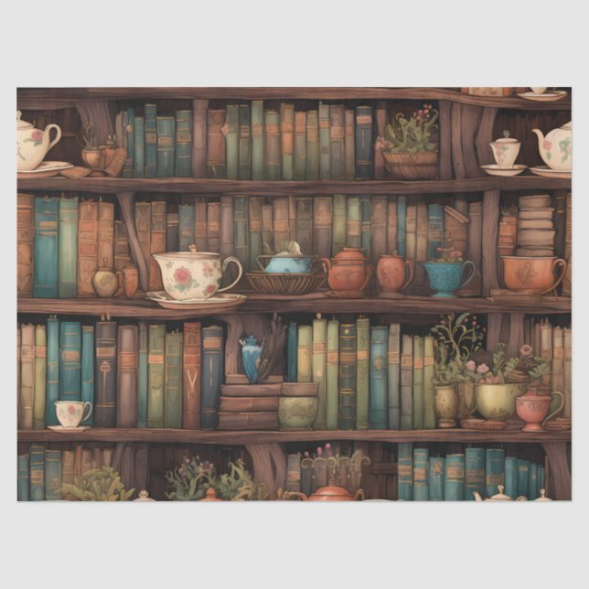 Books, Teapots and Plants on Shelves Seidenpapier (Vorderseite)
