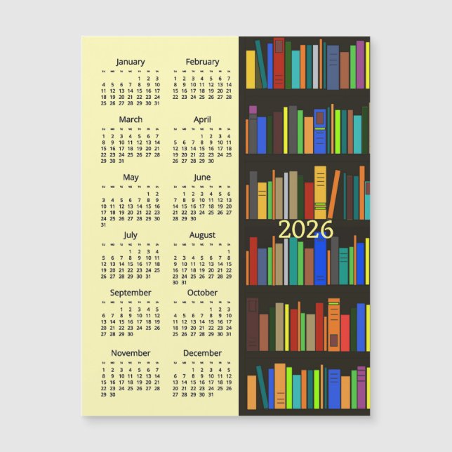 Bookshelves 2026 Calendar Magnetic Card Magnetkarte (Vorderseite)