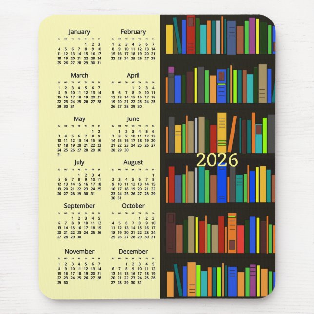 Bookshelves 2026 Calendar Mousepad (Vorne)