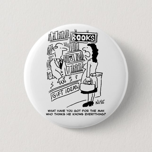 Bookshop Kunde frage Shopkeeper eine Frage Button (Vorderseite)