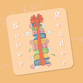 Bookstack mit Aufklebern des Red Bow Super Reader Quadratischer Aufkleber