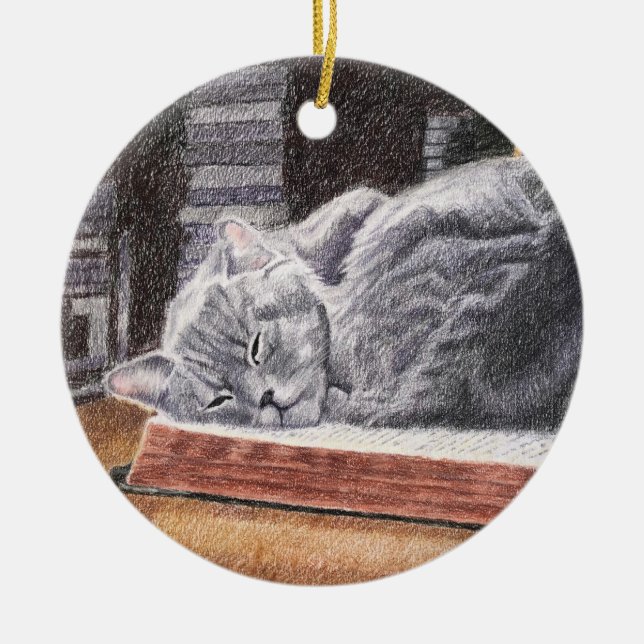 Bookstore Cat Keramik Ornament (Vorne)