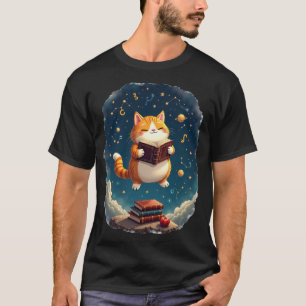 Booktok Kosmische Katze liest im Weltraum mit Ster T-Shirt