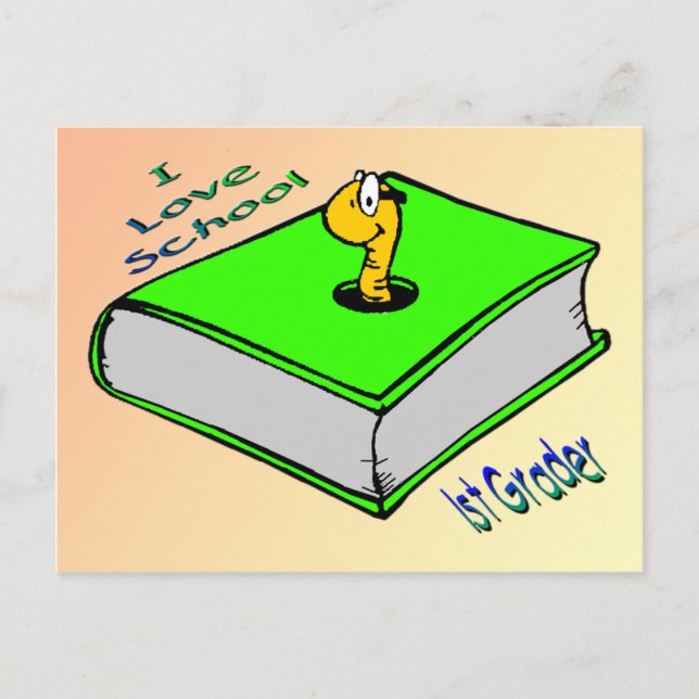 Bookworm 1st Grader - I Liebe School Postkarte (Vorderseite)