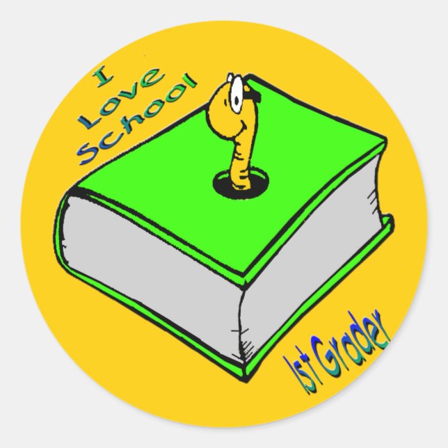 Bookworm 1st Grader - I Liebe School Runder Aufkleber (Vorderseite)