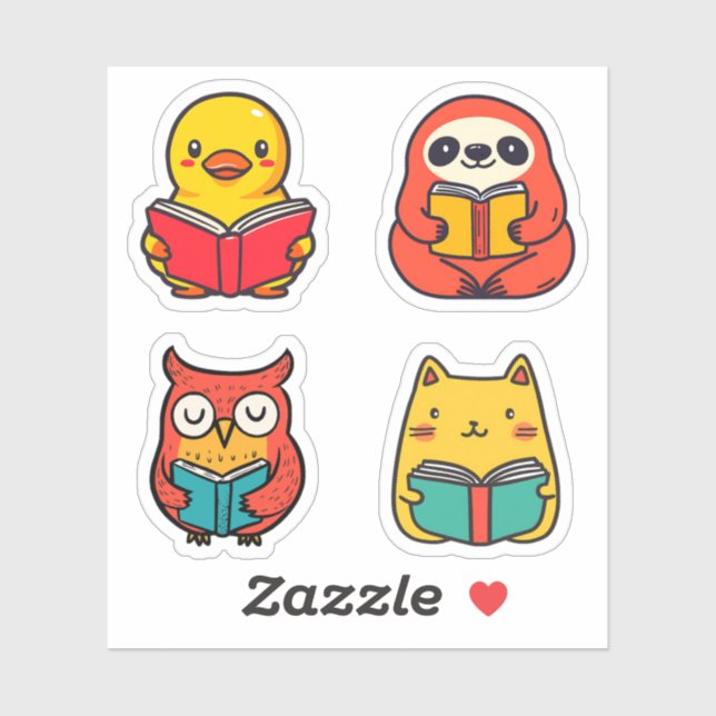 Bookworm Animals Lesen Buch Niedlich buchen Aufkleber (Blatt)