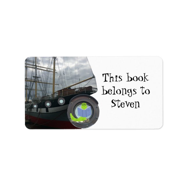 Bookworm auf einem Schiffslabel Adressaufkleber (Vorne)