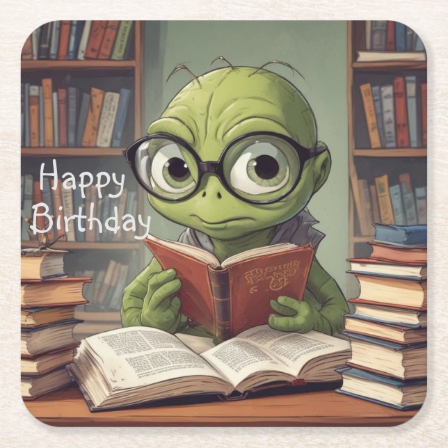 Bookworm Birthday Rechteckiger Pappuntersetzer (Vorderseite)
