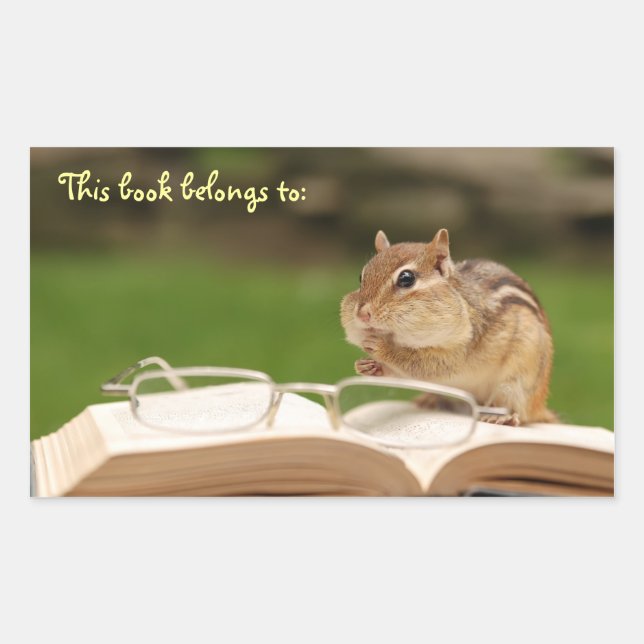 Bookworm Chipmunk Buchzeichen Rechteckiger Aufkleber (Vorderseite)