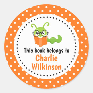 Bookworm Dieses Buch gehört zum Buchzeichen Orange Runder Aufkleber